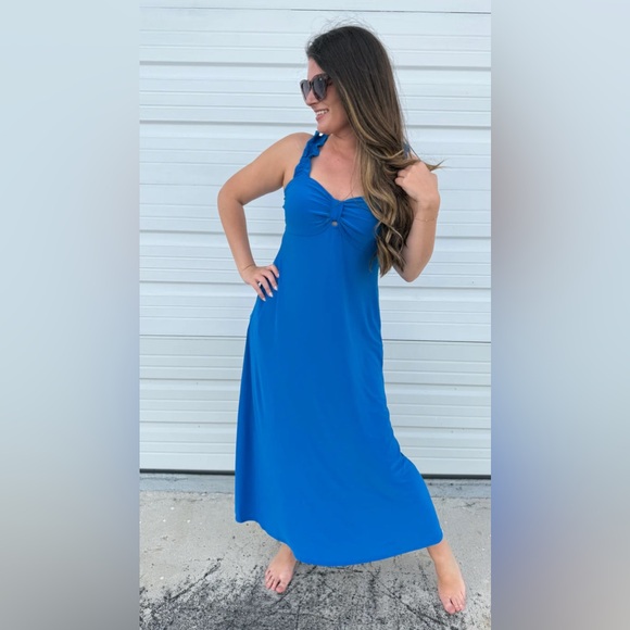 NWOT First Love Vibrant Blue Sleeveless Maxi Dress - Picture 1 of 7